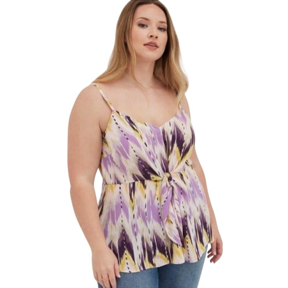 Torrid Georgette Tie front cami Purple White Yellow V-Neck Tie Front Tank Top 1X